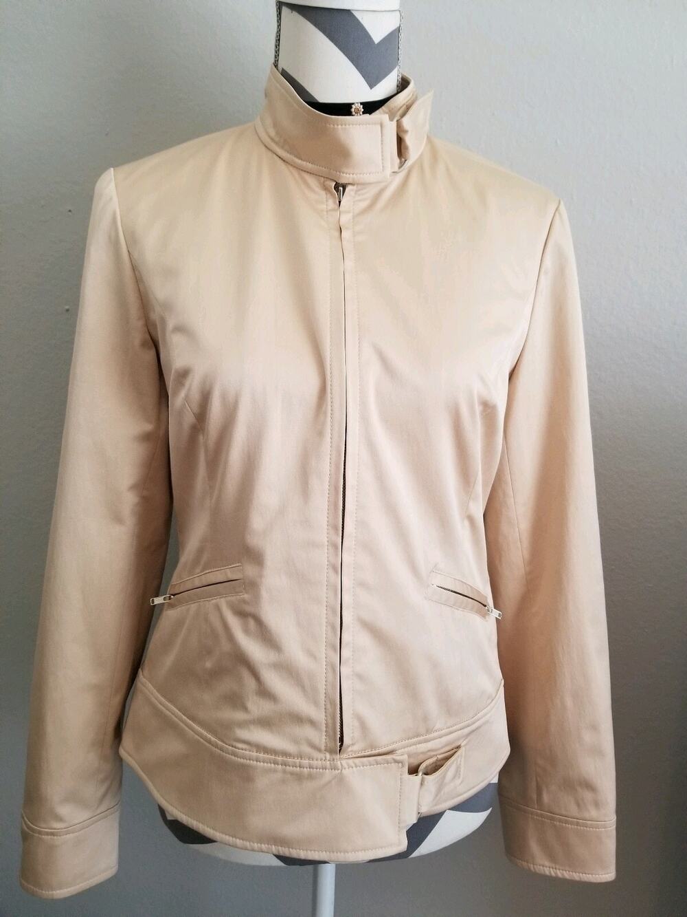 VTG Country Road S Women's Beige Cotton Mock neck zip Jacket Band Lightweight
